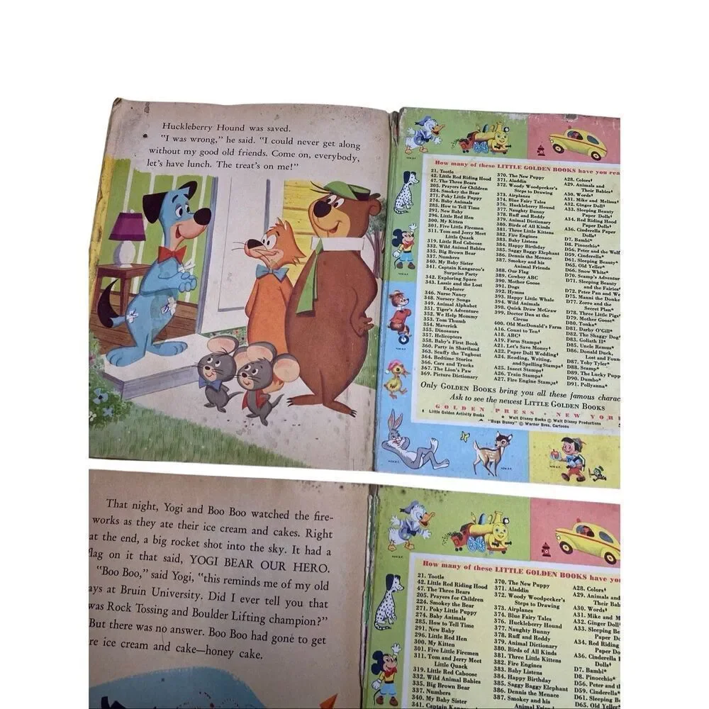Lot 2 Vintage Little Golden Books Yogi Bear Huckleberry Hound 1960 Hanna Barbera